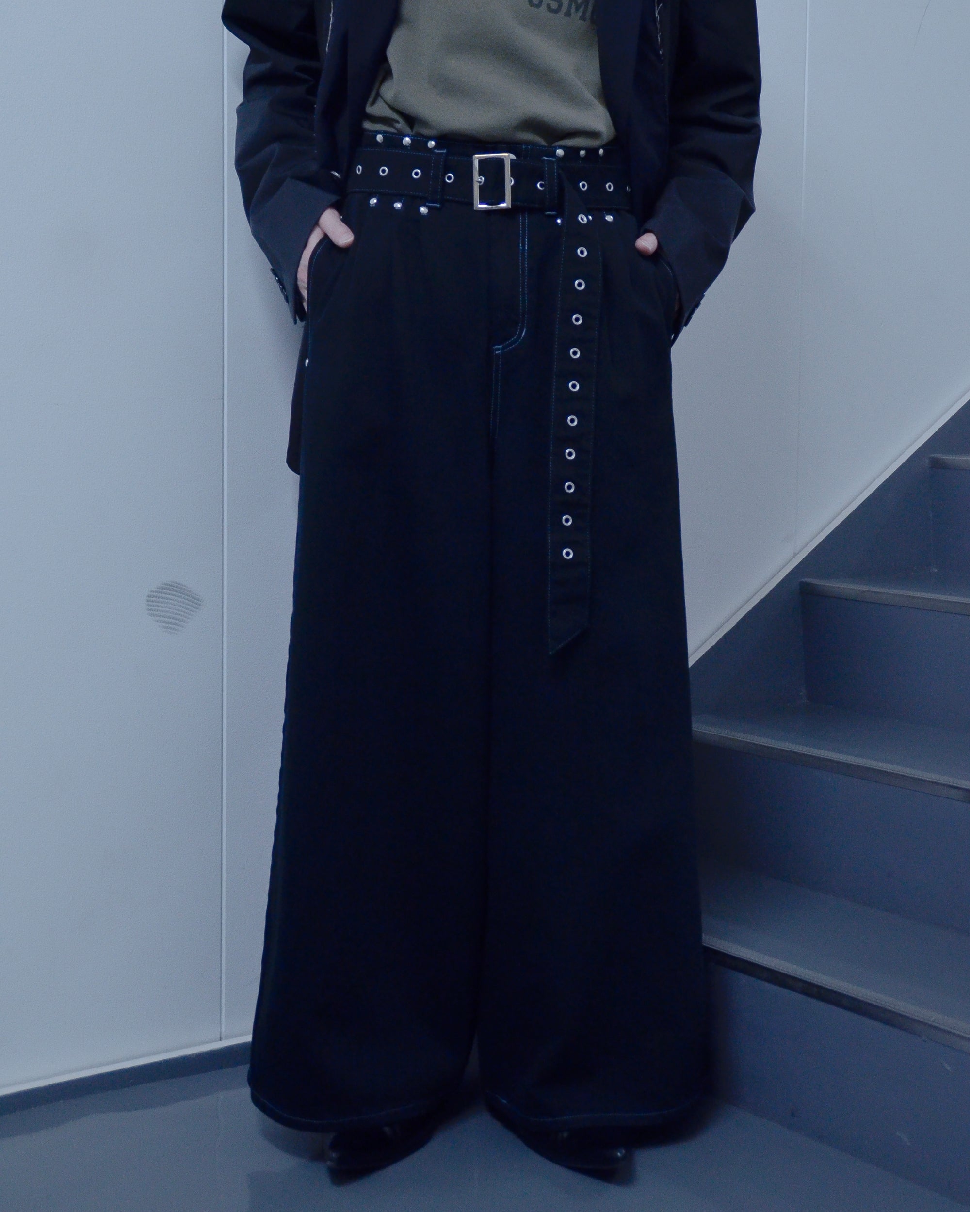 UE-004-BLK / denim hakama pant "overdye"