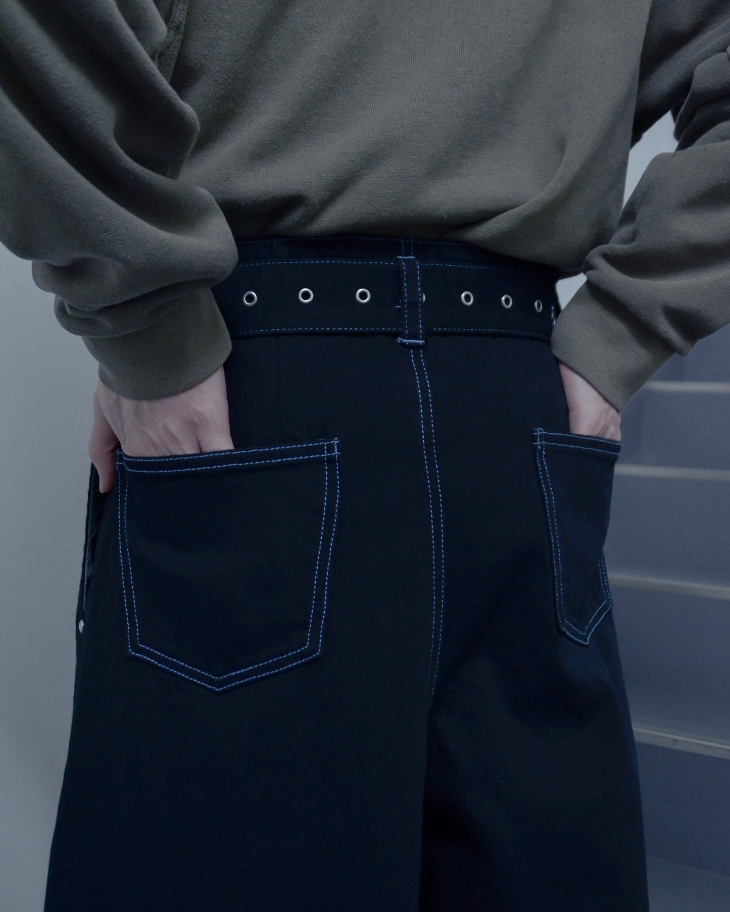 UE-004-BLK / denim hakama pant "overdye"