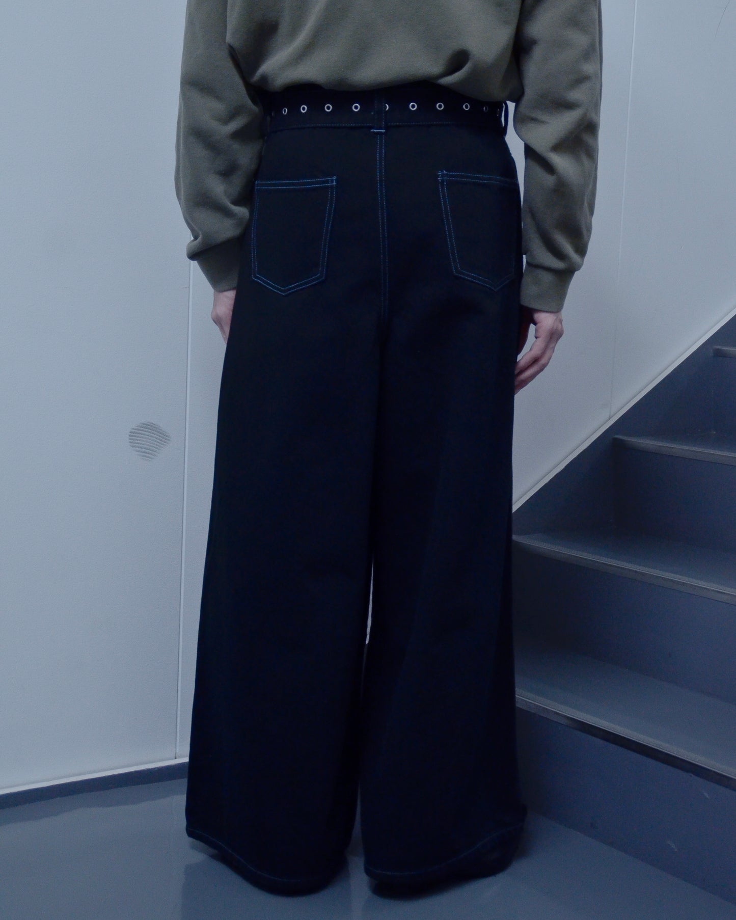 UE-004-BLK / denim hakama pant "overdye"