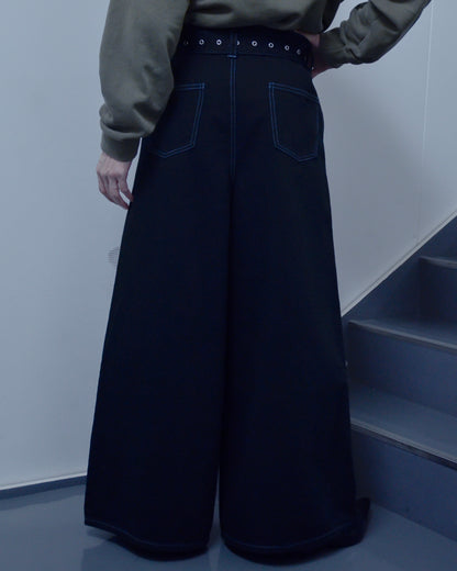 UE-004-BLK / denim hakama pant "overdye"