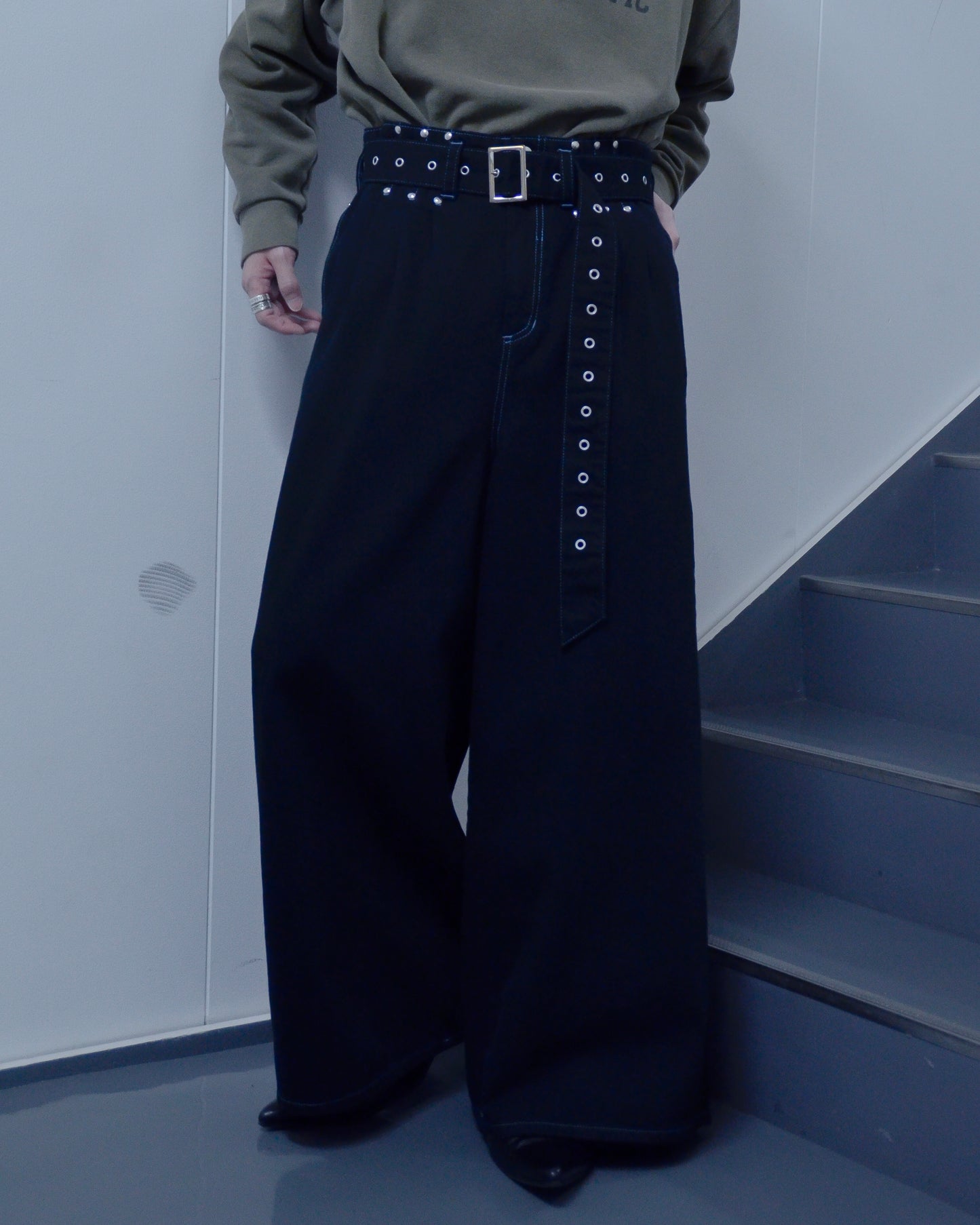 UE-004-BLK / denim hakama pant "overdye"