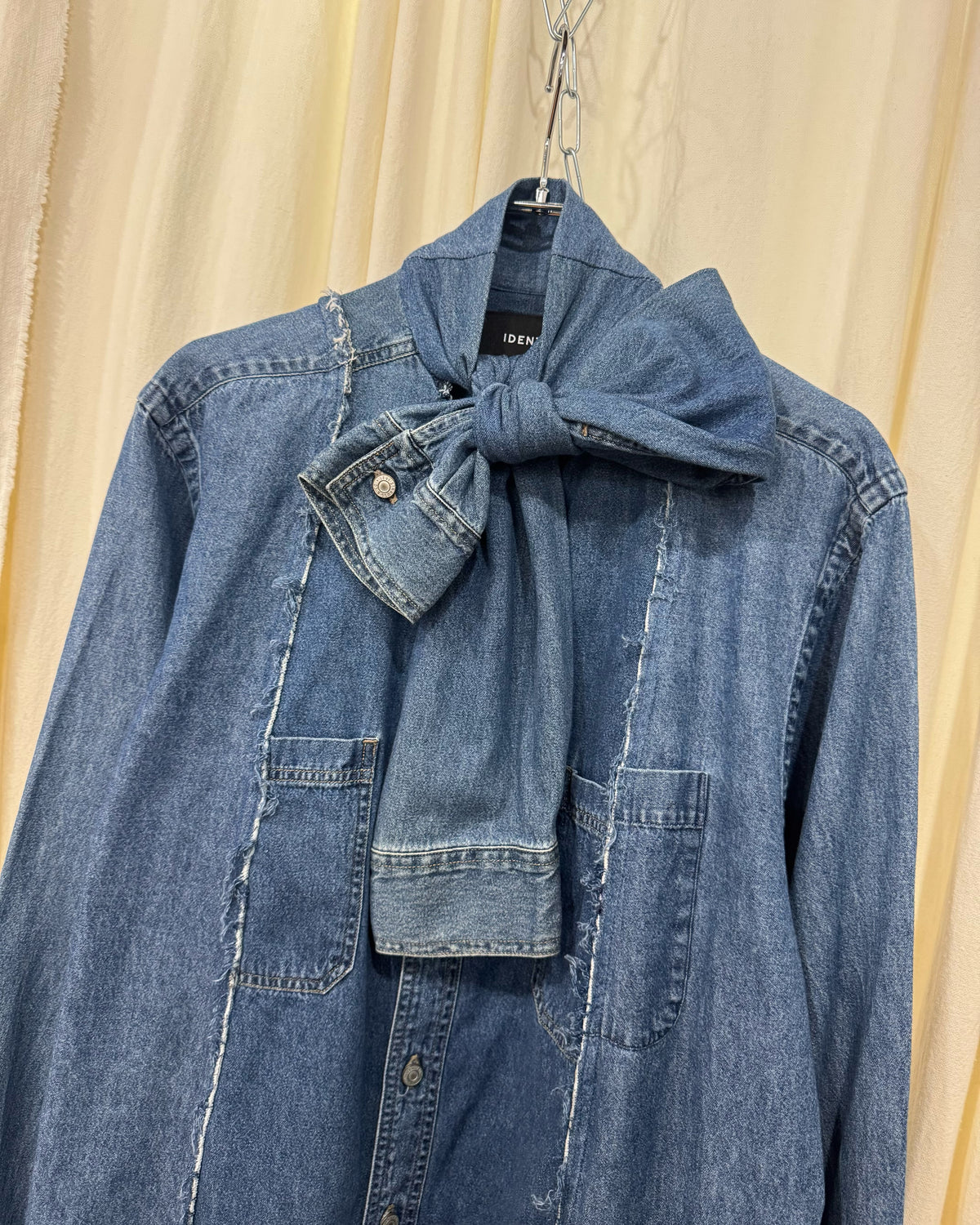 ID26-052-F / ribbon neck denim shirt【A】