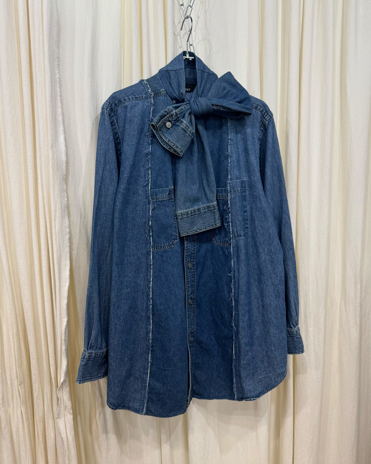 ID26-052-F / ribbon neck denim shirt【A】