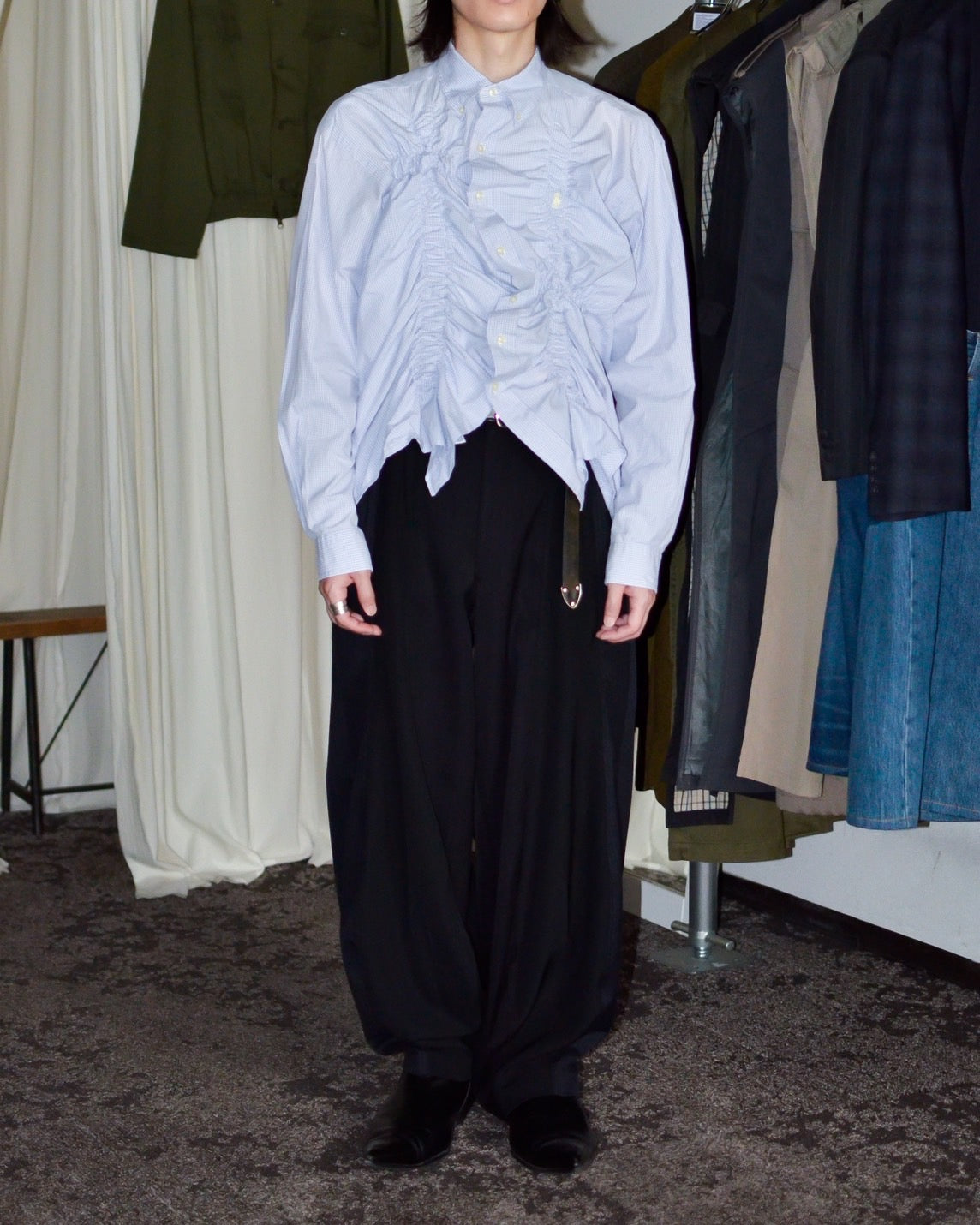 RE-054 / shirring plaid shirt【A】