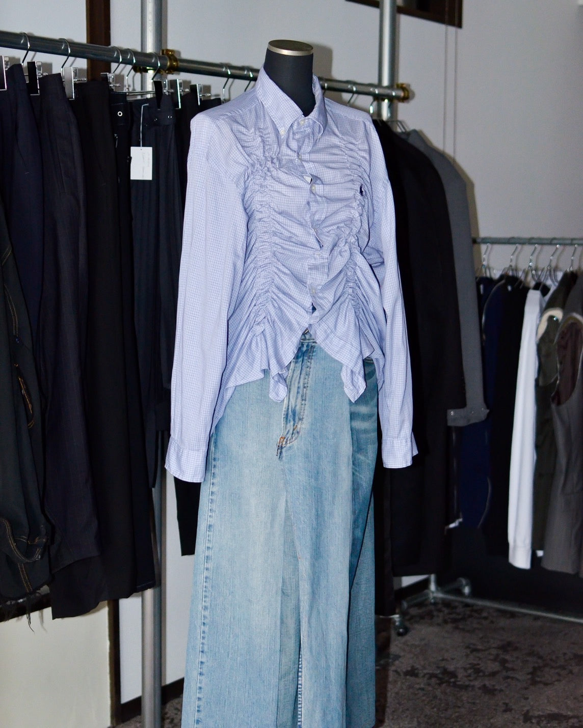 RE-054 / shirring plaid shirt【B】